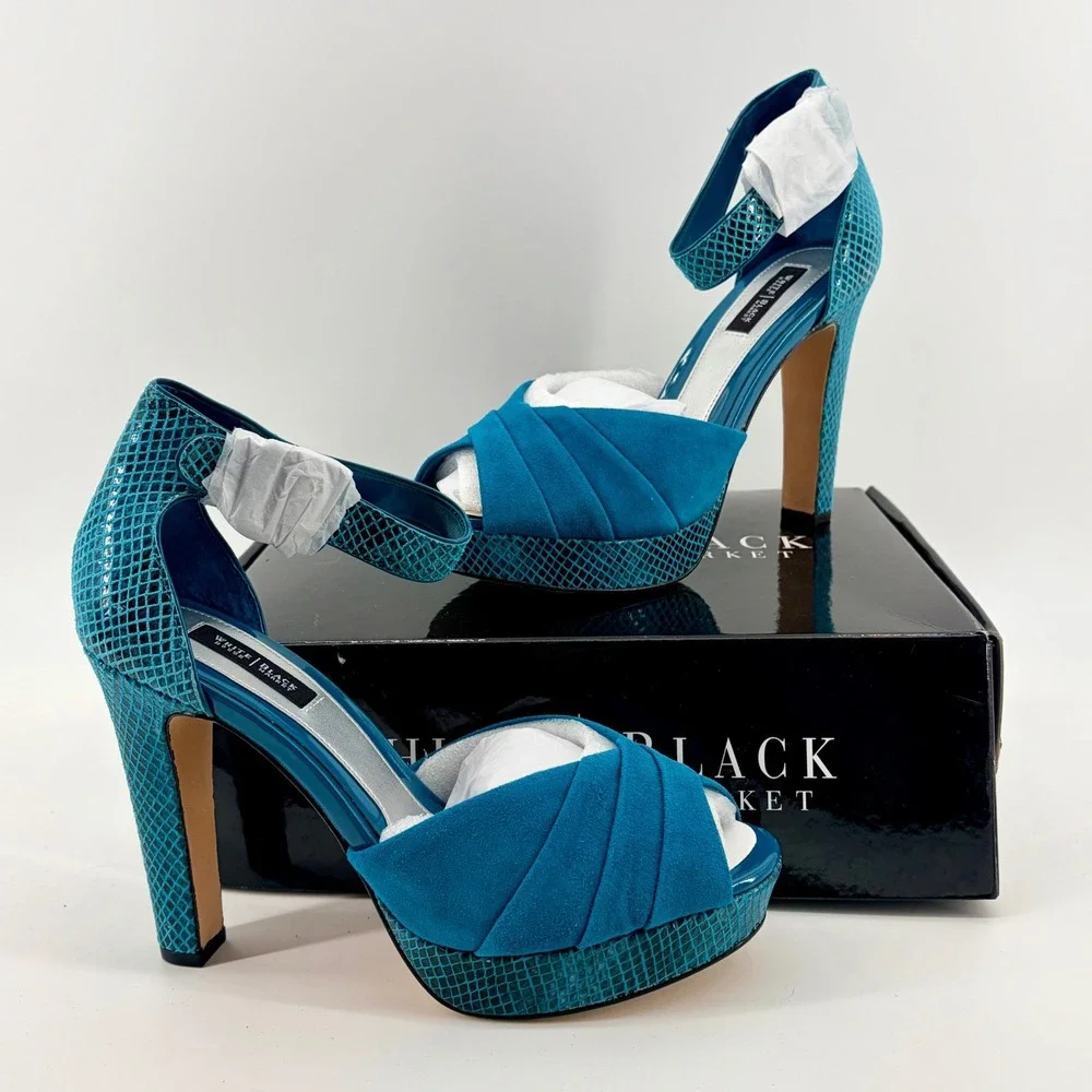 White House Black Market Teal Snake Embossed Platform Heels Size 9.5‎